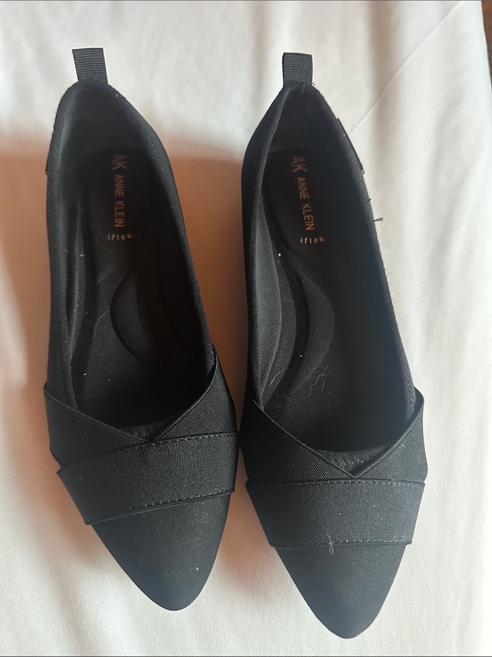 Anne Klein Black Pointed-Toe Crossband Flats